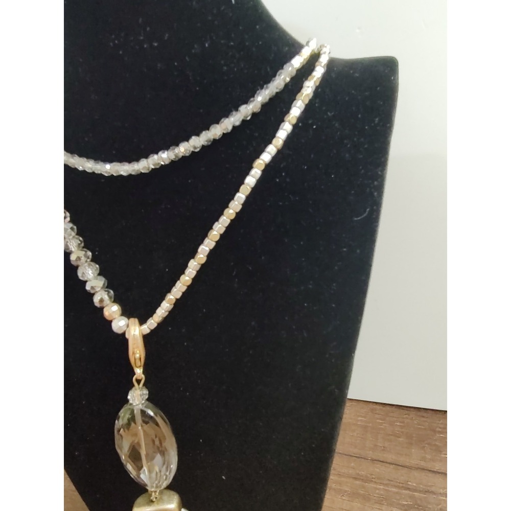 Premier Designs "Dazzled" Smoky Crystal Matte Silver & Gold Tassel Necklace 32" - Picture 3 of 7